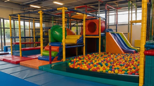 Kind klettert auf einem Indoor-Spielplatz